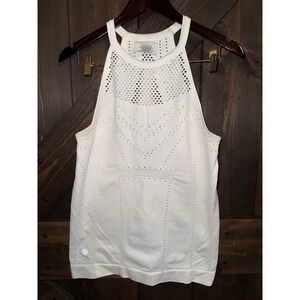 Athleta Women's M Medium‎ White Halter Mesh Pattern Tank Top Compression